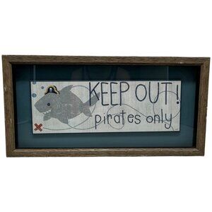 Keep Out Pirates Only Shark Wall Art Framed 18"x9" Crystal Art Gallery READ